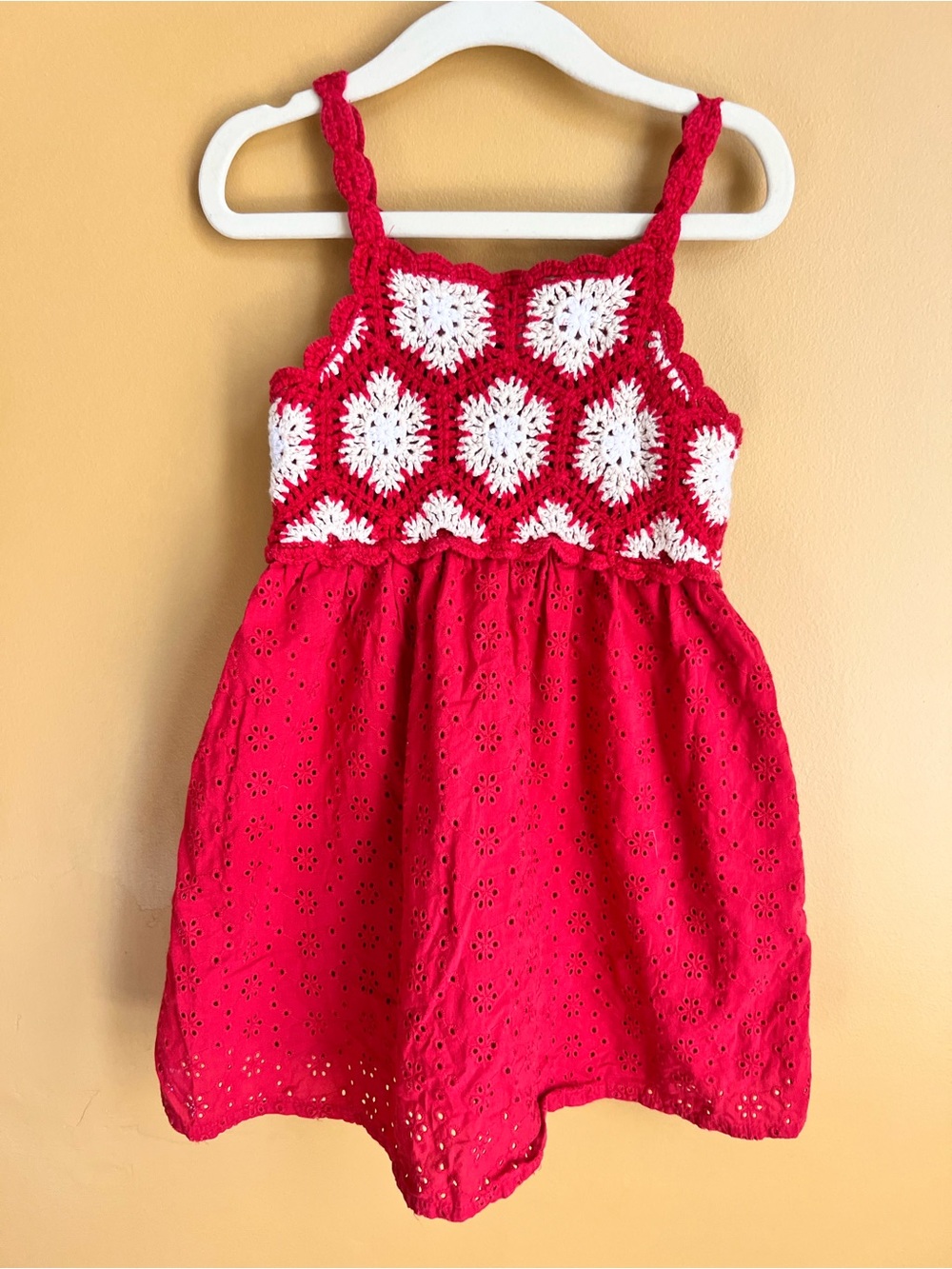 Zara Red Dress with White Crochet Bodice